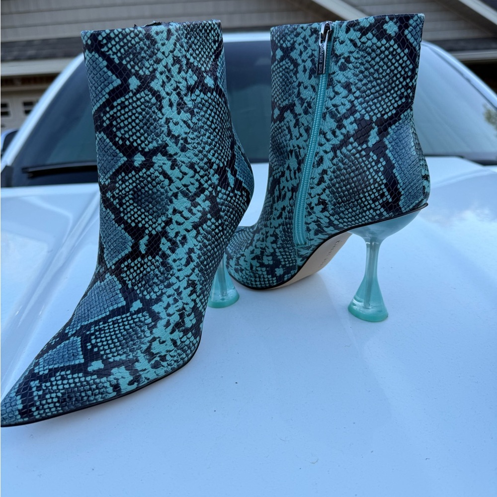 Gianni Bini Blue Snake-Print Pointed Ankle Booties - Picture 6 of 10